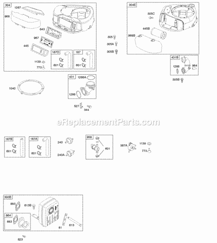 Air Cleaner Blower Housing Exhaust System Fuel Supply Diagram and Parts List for 31C707-3005-G5  Briggs and Stratton Engine